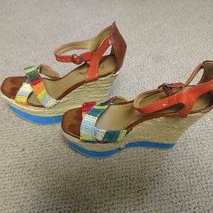 Mia strappy multi-colored wedges